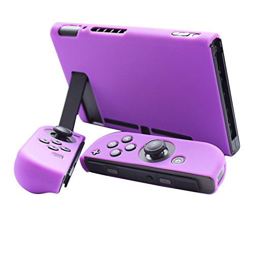 Hikfly 3Pcs Silicone Gel Non-Slip Cover Skin Protector Case Kits Compatible For Nintendo Switch 6.2" Screen(2017) Consoles And Joy-Con Controllers With 8Pcs Silicone Gel Thumb Grips Caps(Purple) #TOP2