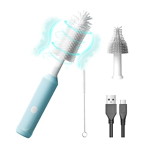 Image of DCLIKRE Electric Baby Bottle Brush Cleaner, Rechargeable Silicone Brushes Set with Replaceable Brush Head, Cup Washer for Water/Milk Bottles Cleaning, Gifts for New Mom