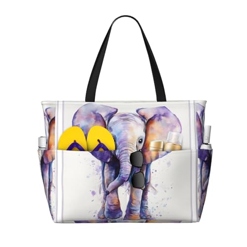 Beach Bag for Women dog and duck Beach Tote Bag Foldable Pool Bags with Zipper Gym Bags