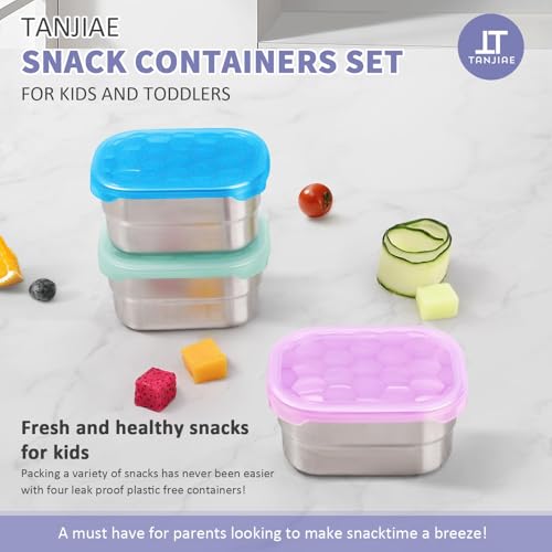 Image of Tanjiae Snack Pro - Small (1 CUP) Stainless Steel Snack Containers for Kids | Easy Open Leak Proof Food Containers with Silicone Lids - Perfect Metal Toddler Lunch Box for Daycare and School (8oz)