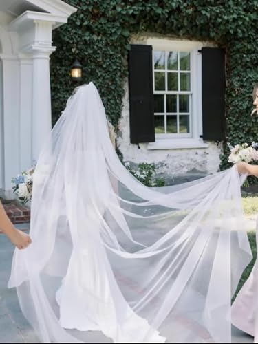 Foyte Cathedral Length Veil Bride Wedding Veils 2 Tier Bridal Long Tulle Chapel Veils for Women (White-2T(118''))