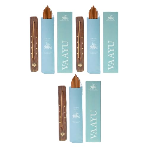 Image of Vaayu Luxury Incense Sticks | 60 Bambooless Incense Sticks | Pure Sheesham Wood Stand | Long Lasting Fragrance | Complete Sensory Journey | Ethically Crafted | Pack of 3