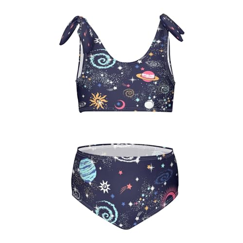 Image of Space Galaxy Stars Girls Swimsuit 2-Piece Hawaiian Beach Tankini Sets Colorful Little Girls' Kids Swimsuit 7-8T