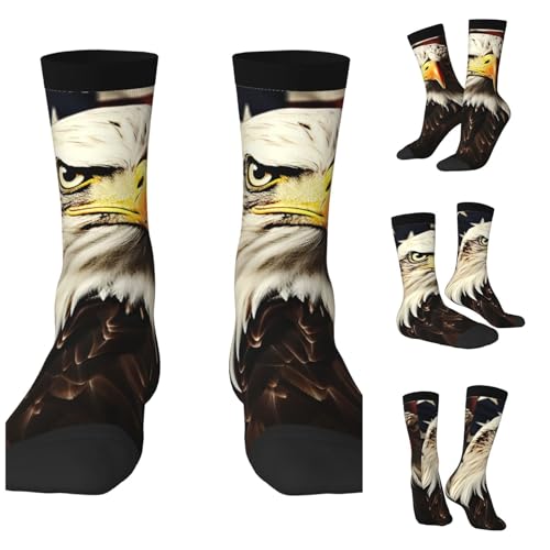LZQPOEAS Bald Eagle Flag Veterans Athletic Socks Unisex Cushioned Crew Socks Hiking Running Calf Sock Soft Above Ankle Sock