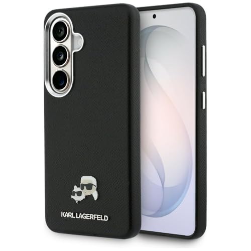 CG MOBILE Karl Lagerfeld Saffiano KC Coque de protection en métal compatible avec MagSafe pour Samsung Galaxy S26 (noir)