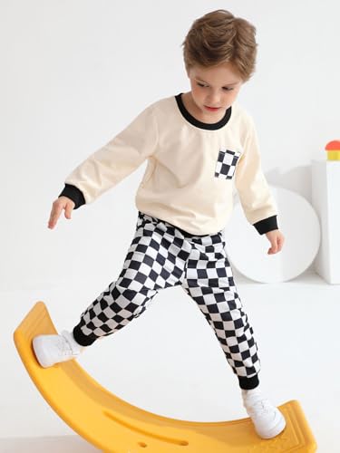 Toddler Baby Boy Outfits Clothing Sets Long Sleeve Sweatshirt Pants Fall Winter Plaid Clothes Set4