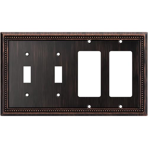 Image of Henne Bery Sunken Pearls Decorative Wall Plate Switch Plate Outlet Cover (Double Toggle /Double Decorator, Aged Bronze)