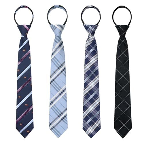 Boys Tie 4 packs Kids Tie, Ties for Boys Pre Tied Boys Zipper Tie for School Casual Graduation