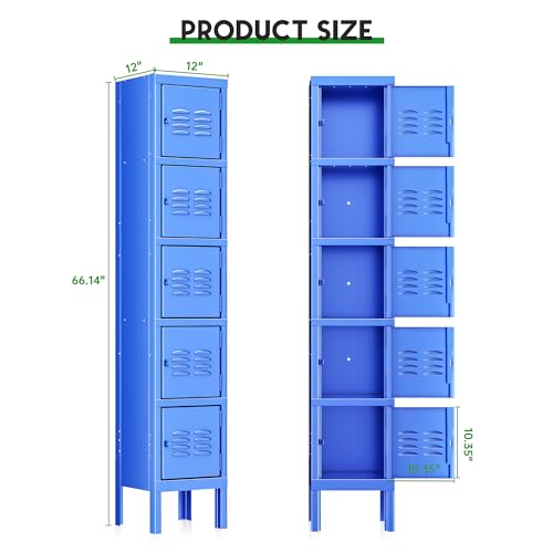 INTERGREAT Metal Locker Cabinet for School Office Gym Metal Storage Locker for Employees Students Steel Locker Triple Tier with 5 Door Blue - Image 4