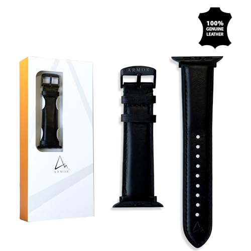 Bracelet de montre en cuir ARMOR pour Apple Watch noir minuit et cadran connecté