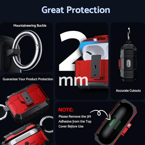 Coque pour AirPods Pro 2 DASFOND rouge - Étui antichoc robuste compatible version 2022 - 5
