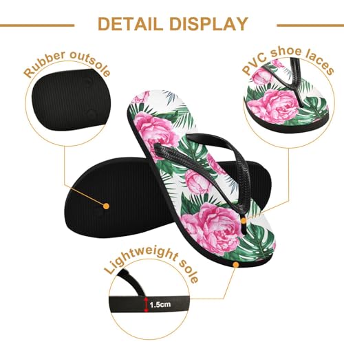 Pink Flower Leaf Flip Flops for Beach Thong Sandals Anti-slip Lightweight Beach Shoes for Summer Swim Travel3