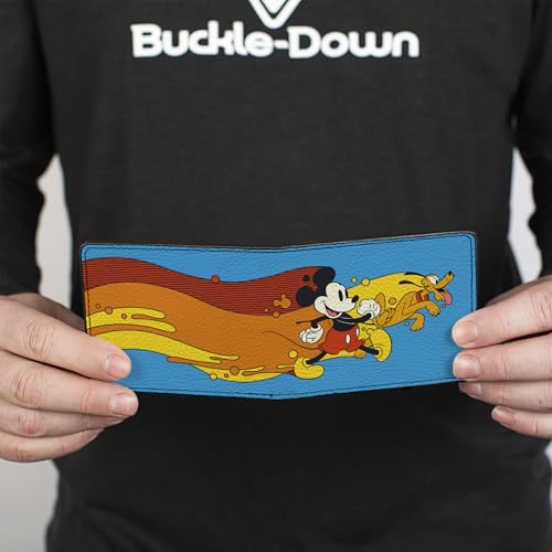 Buckle-Down Men's Disney Wallet, Bifold, Mouse and Pluto Action Wave Pose Multi Color, Vegan Leather, Mickey and Friends, 4.0" x 3.5"4