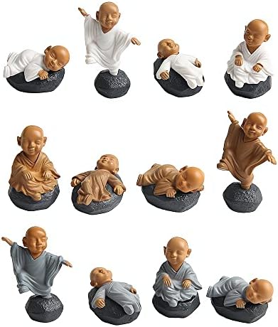 Ximimark 12 Pcs Chinese Buddhist Monks Miniature Bonsai Garden Furniture Resin Craft Figurine Fairy Garden Decoration image 2