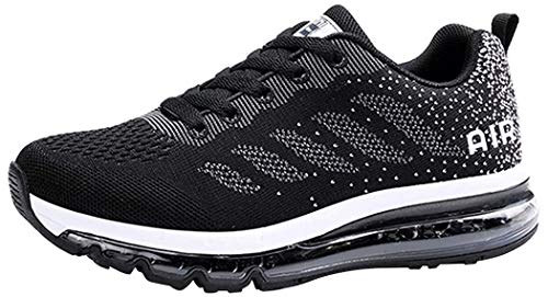 frysen Herren Damen Sportschuhe Laufschuhe mit Luftpolster Turnschuhe Profilsohle Sneakers Leichte Schuhe Black White 39