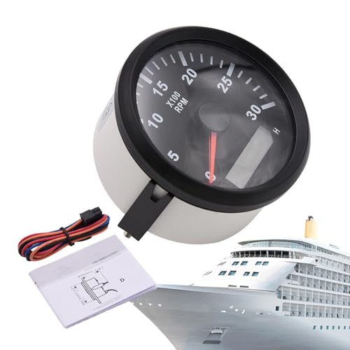 Ahuuen Medidor de Rpm del tacómetro,Tacómetro marino | Tacómetro marino de 85 mm | Medidor de tacómetro de Rpm para barco impermeable fueraborda, medidor impermeable de Panel Marin para maquinaria de