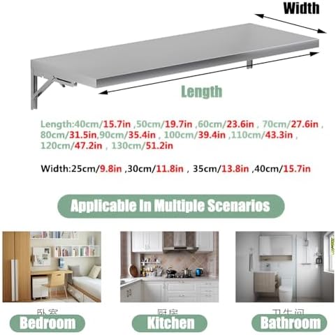 Foldable Wall Mounted Desk for Laptop 304 Stainless Steel Floating Table Compact Dining & Workstation JNHWll Space Solution (60x25cm)