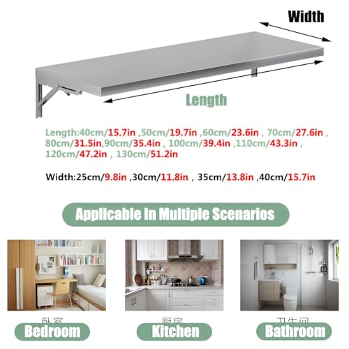 Table murale pliante en acier inoxydable bureau compact 50x35cm - 4