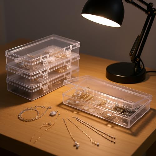 Image of 4 Pack Rectangular Clear Plastic Storage Containers 6.1x3.3x1.18 inch | Hinged Lid, For Beads and Small Craft Items