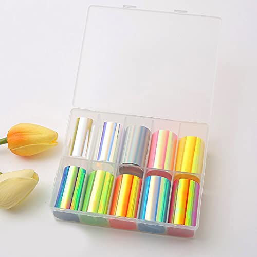 Jerclity 10 Rolls Gradient Aurora Glass Paper Nail Art Sticker 3D Holographic Aurora Glass Reflective Mirror Shard Effect Rainbow Thin Iridescent Cellophane Films Foils Nail Art Decor #TOP23