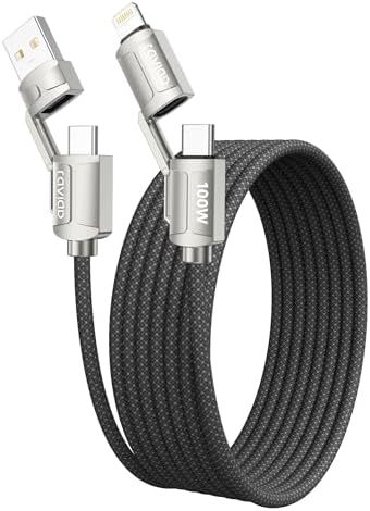 RAVIAD Multi Charger Cable, 4 in 1 USB Fast Charging Cord 100W PD Multi Charging Cable USB C/USB A to Lightning, USB C/USB A to USB C for iPhone, Android Galaxy, LG -1M