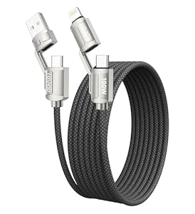 RAVIAD Multi Charger Cable, 4 in 1 USB Fast Charging Cord 100W PD Multi Charging Cable USB C/USB A to Phone, USB C/USB A to USB C for Phone, Android Galaxy, LG -2M