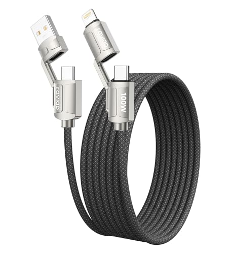 RAVIAD Multi Charger Cable 4 in 1 USB Fast Charging Cord 100W PD Multi Charging Cable USB C/USB A to Lightning USB C/USB A to USB C for iPhone Android Galaxy LG -1M