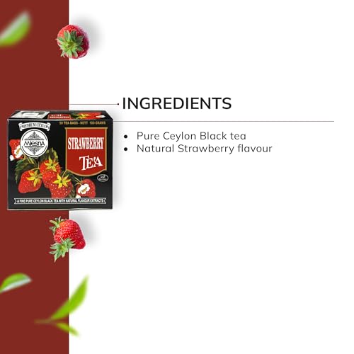 Image of Mlesna Strawberry Black Tea 100g | 50 Foil-Wrapped Tea Bags | Pure Ceylon Black Tea | Rich in Antioxidants | Imported from Sri Lanka