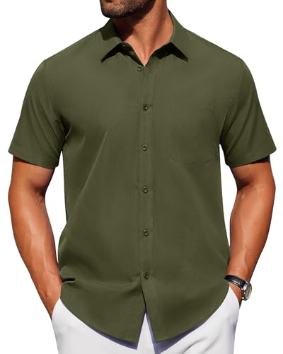 Image of Alimens & Gentle Men's Short Sleeve Dress Shirts Wrinkle Free Untucked Casual Button Down Shirt