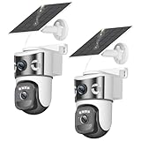 4K Cámara Vigilancia WiFi Exterior Solar,Doble Lente Cámara de Exterior Solar Panel Solar,9000mAh,355° PTZ,Visión Nocturna en Color,Audio Bidireccional,Detección Humana PIR, 2.4G/5GHz,IP66,2 Pack