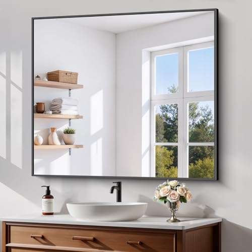 Koonmi Black Bathroom Mirror for Over Sink Metal Framed 36x40 Wall Mirror