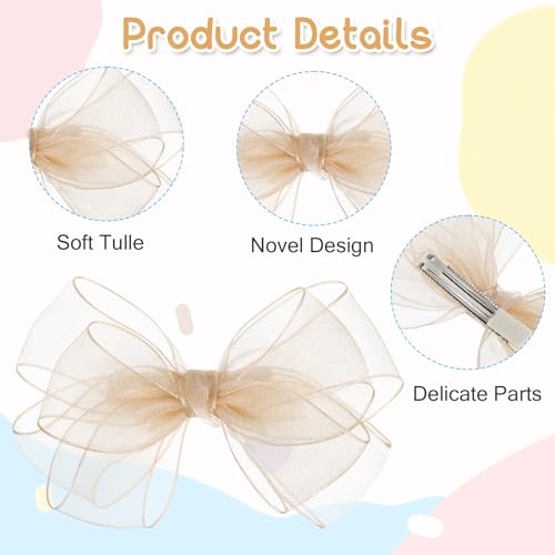 Mabor 2 Pcs Champagne Tulle Bow Hair Clips miniatura 7