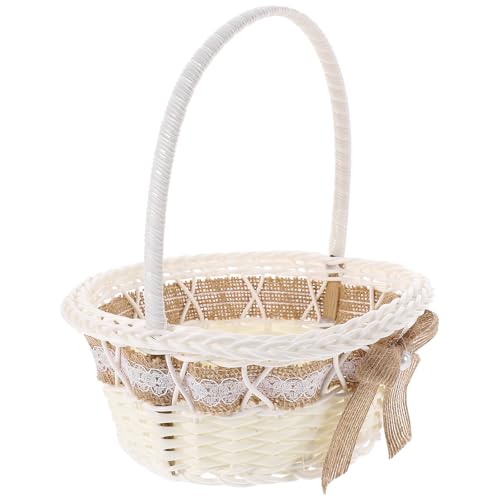 Tofficu Panier à Fleurs de Mariage Rustique avec Poignée, Récipient à Pétales de Fleurs en Lin et Pp, Panier Rond Décoratif pour Demoiselle D'honneur et...