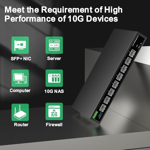 Image of 8 Port 10Gb SFP+ Switch, Smart Web Managed Network Switch for Home, Lab | 10G Fiber Switch Managed with Link Aggregation /QoS /VLAN /DHCP Client | Metal Housing | Fanless