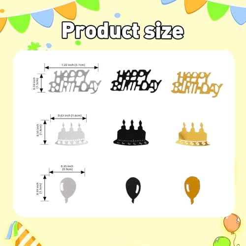 Image of Gold and Black Happy Birthday Confetti, 3000 Pcs Birthday Cake Table Metallic Foil Confetti Party Table Decor for Party, Baby Shower, DIY Arts and Crafting