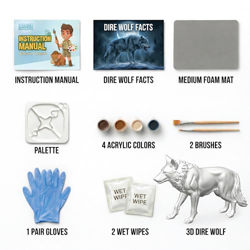 Image of Unscroo DIY 3D Model Painting Kits - Dinosaurs, Ice Age Animals & Unicorns - 3D Printed Art & Craft Hobby Gift for Kids, Teens & Adults - Return Gift Sets (Dire Wolf Single)
