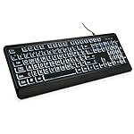 KOPJIPPOM Large Print Backlit Keyboard, USB Wired Computer Keyboard, Full Size Keyboard with White Illuminated LED Compatible for Windows Desktop, Laptop, PC, Gaming, Black