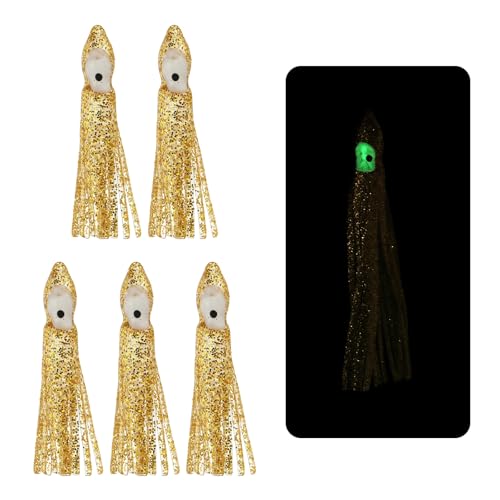 YELARXI Fishing Squid Skirts Lures 5cm/2 Inch 5 Pcs Gold