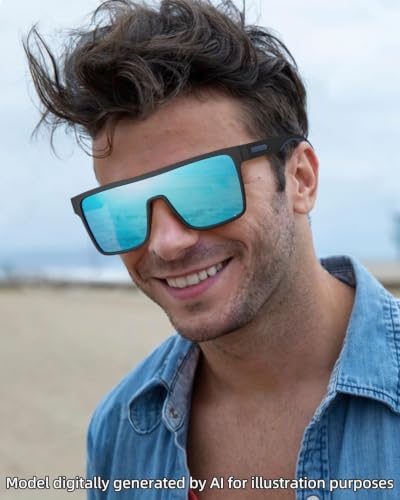Image of GLINDAR Polarized Sunglasses Men Flat Top Womens, Oversized Square Shield | One Piece,Trendy,Lightweight,Driving
