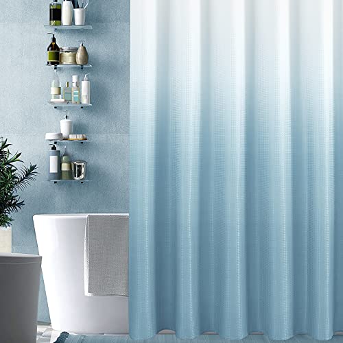 Blue Hotel Grade Double Shower Curtain With Snap In Liner Modern Elegant Ombre Shower Curtain Set For Bathroom, 12 Hooks Included - Waffle Weave Shower Curtain, Waterproof & Washable, Blue And White #TOP5