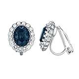 Yoursfs Sapphire Earrings Oval Halo Navy Crystal Antique CZ Clip On Earrings Mother's Gift