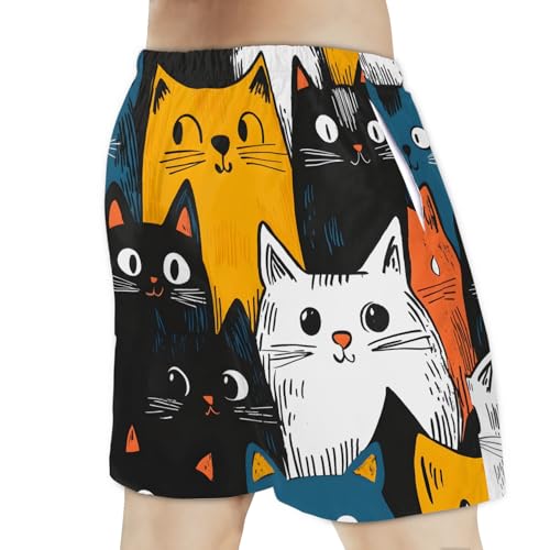 Men's Swim Trunks Size S Cat Comic with Mesh Lining Soft Breathable Quick Dry Beach Shorts3