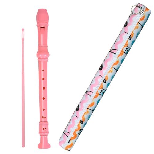 Descant Recorder Music Recorder 8 Hole flute Instrument for Kids Beginners with Cleaning Rod, Case Bag and Fingering Chart (Pink)