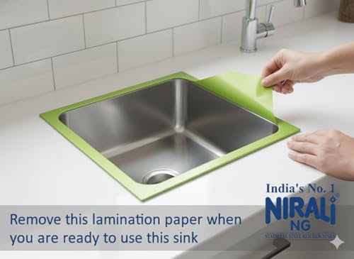 Image of NIRALI Kitchen Sink 19 x 19 Inch Omni 304 Heavy Duty Stainless Steel | Single bowl Sink Round Coupling | Rust & Stain Resistant | Satin Finish | Minimizes Sound Sink (Satin, 19 inch X 19 inch X 9 inch)