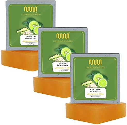 MasterMedi All Natural Soap Bar Lemongrass & Citrus, Softer & Smoother Skin, Handmade Organic Soap Scented with Premium Essential Oils & Natural Flavors, More Moisturizing Than Ordinary Bar Soap, Women & Men's Bar Soap, Pack of 3