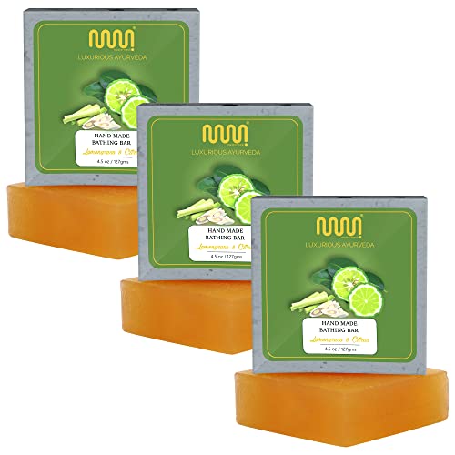 Mastermedi All Natural Soap Bar Lemongrass & Citrus, Softer & Smoother Skin, Handmade Organic Soap Scented With Premium Essential Oils & Natural Flavors, More Moisturizing Than Ordinary Bar Soap, Women & Men's Bar Soap, Pack Of 3 #TOP7