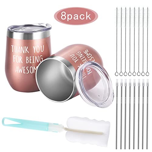 Gtmileo Thank You Gifts, 8 Pack Thank You For Being Awesome Stainless Steel Insulated Wine Tumbler, Christmas Birthday Appreciation Gifts For Women Coworker Teacher Employee Friends(12Oz, Multi Color) #TOP5