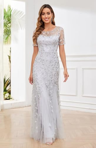 Lace Appliques Mother of The Bride Dresses V Neck Short Sleeve Evening Gown2