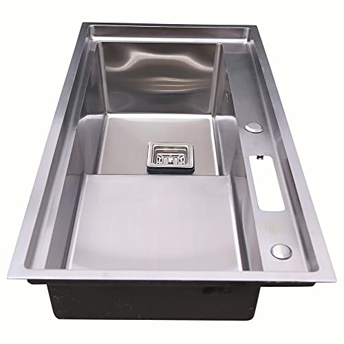 Image of CROCODILE 37x20 Inch 304 Grade Stainless Steel 1.2mm STEP Handmade Kitchen Sink | with Tap Provision, Heavy Duty, Anti-Rust, Sound-Dampening Sink for Modern Kitchens