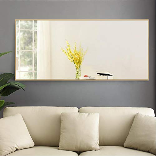 Image of NeuType Large Rectangle Wall Mirror - 47 inchx22 inch, Hanging Mirror for Bedroom, Bathroom, Living Room - Aluminum Alloy Thin Frame, Gold Finish